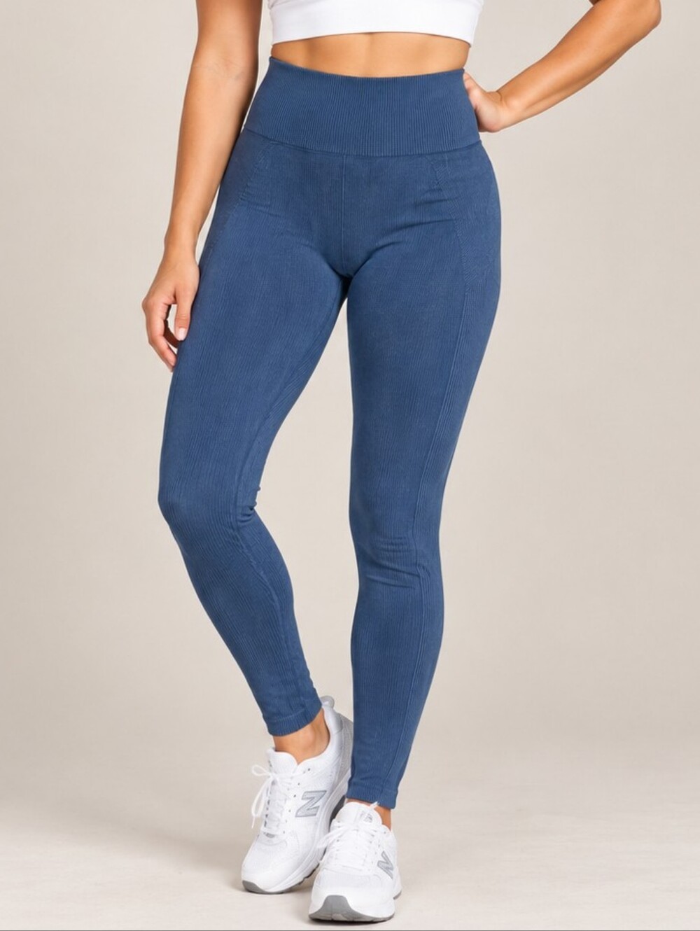 JoyLab Seamless Ribbed Leggings Blue Women Size L Athleisure Yoga Tights Workout